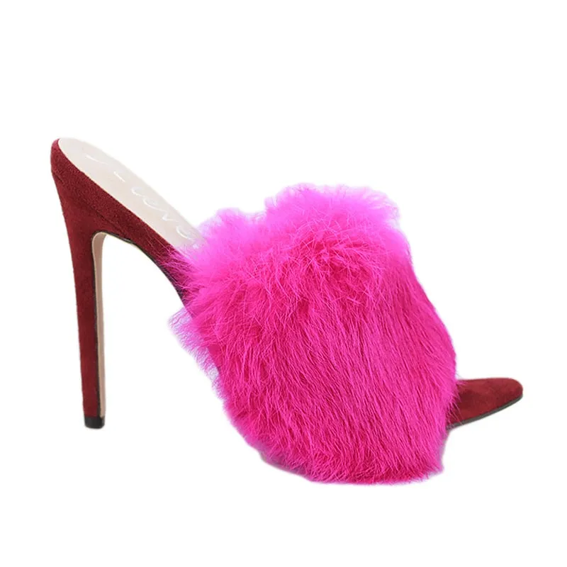 color pointed toes faux fur high heels super fluffy furry